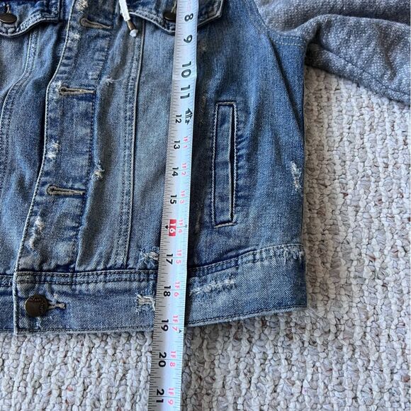 Free People Hooded Denim Distressed Jacket with Removable Hood - Picture 8 of 11